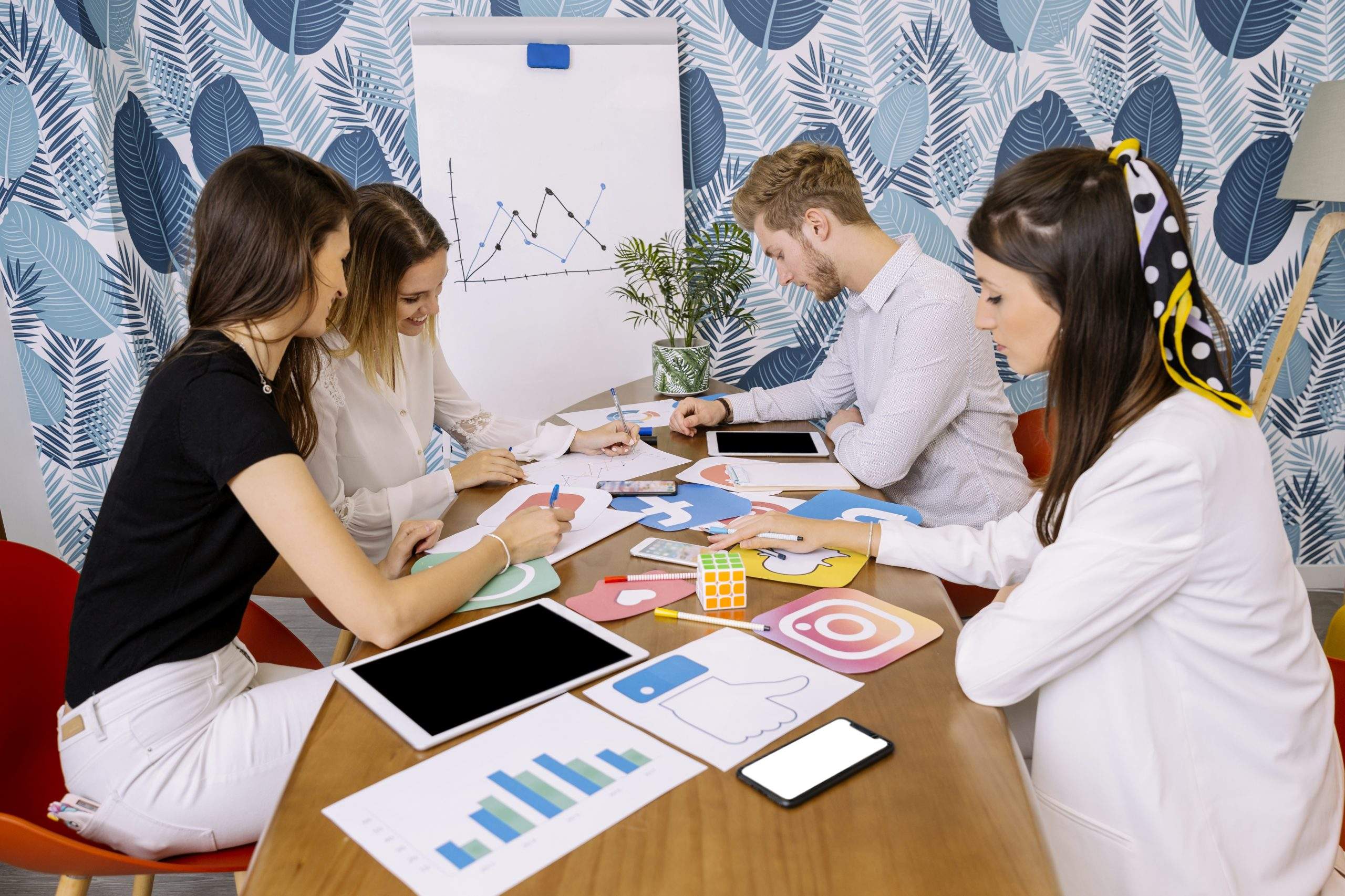 Business people planning social media strategy